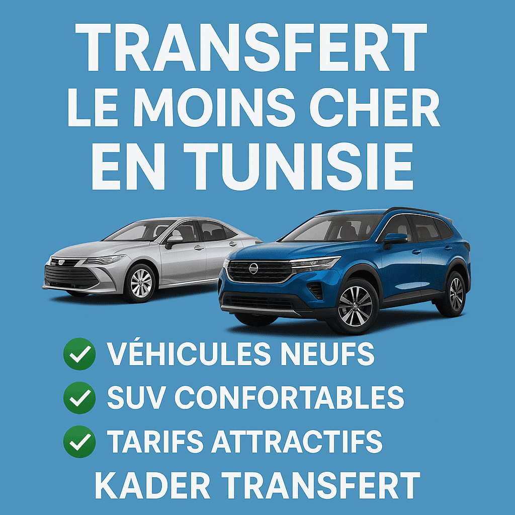 KADER TRANSFERT – Le service de transfert le moins cher en Tunisie, avec des véhicules neufs et SUV confortables